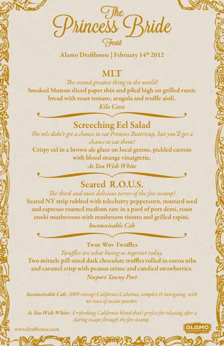 Check Out a 'Princess Bride' Themed Menu