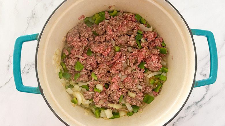 beef and vegetables in pot
