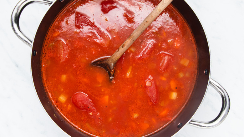 tomato soup in pot