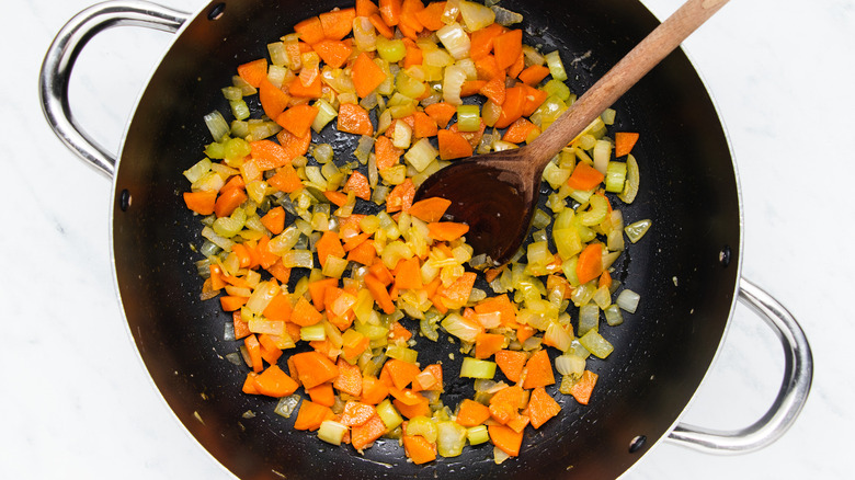 diced vegetables in pan