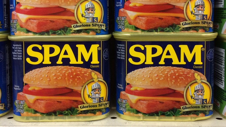 Spam cans on a shelf 