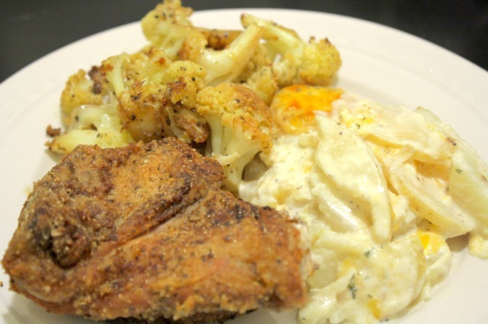 Potato Gratin and Cornmeal Fried Chicken