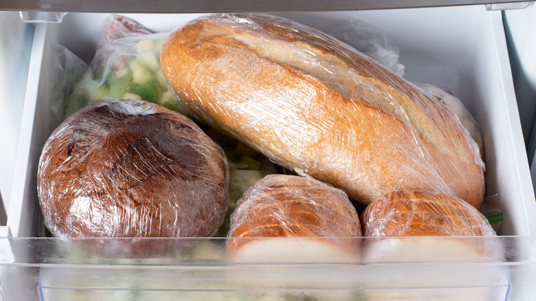 Frozen bread in freezer drawer