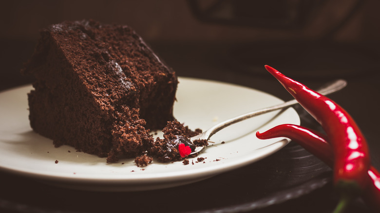 chocolate cake and chili pepper