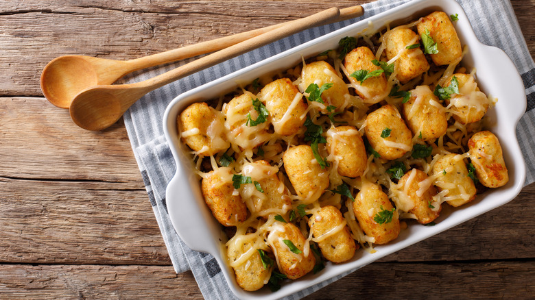 Tater tot casserole with meat and cheese