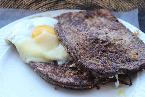 French Toast Melt with Fried Eggs and Cheddar