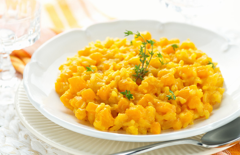 Acorn Squash Risotto With Smoked Bacon and Fried Sage Leaves