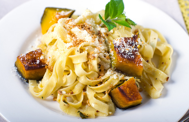 Fettucine With Butternut Squash, Arugula, Sage, Parmesan, and Pine Nuts