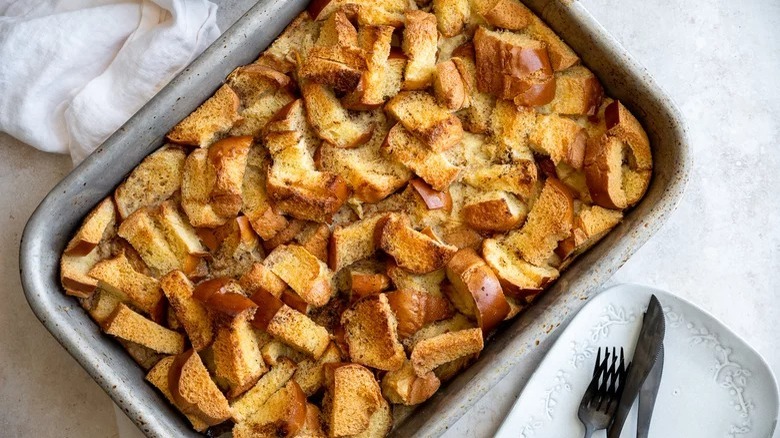 Bread pudding in a pan