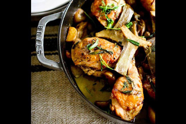 Chicken with Braised Artichokes, Leeks, and Tarragon From Feasting at Home