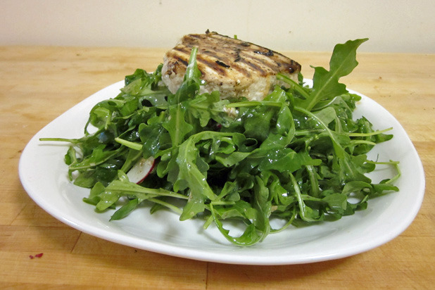 Arugula Salad with Radishes and Grilled Swordfish