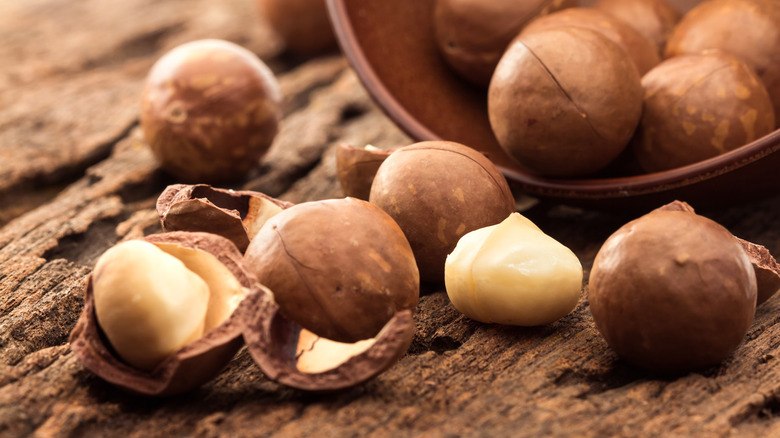 macadamia nuts with cracked shells