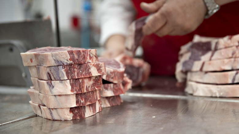 Stack of ribeye steaks