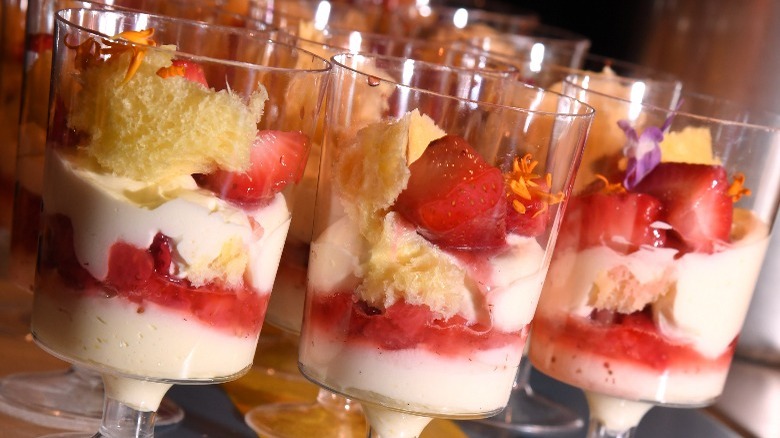 Glasses with strawberry trifle