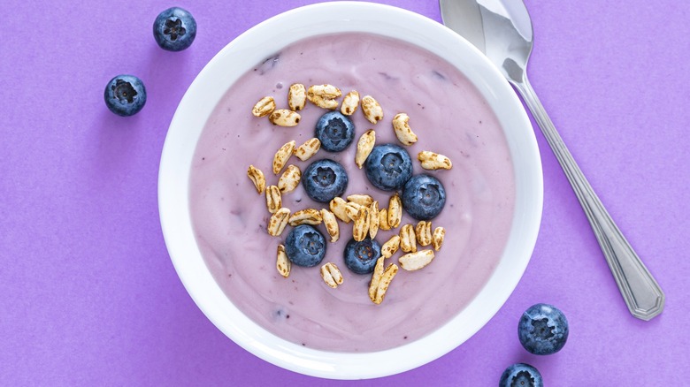 Bowl of yogurt with blueberries