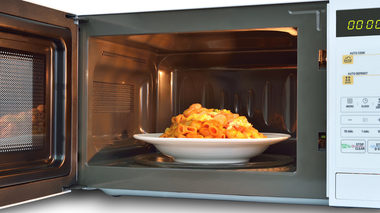 bowl of pasta in microwave