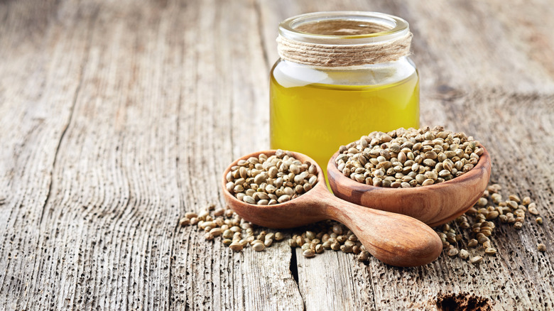 Hemp seeds on table