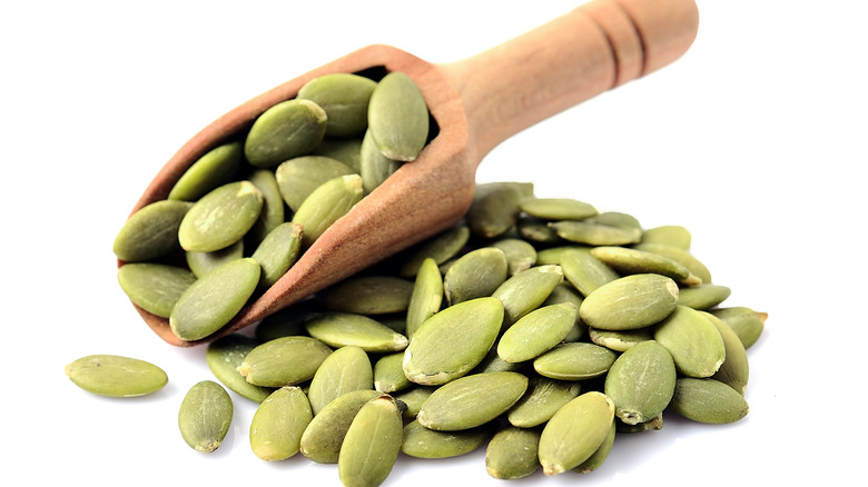 Raw, green pumpkin seeds