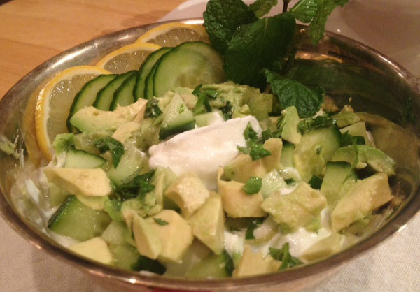 Avocado with Greek Yogurt, Cucumber and Mint Dip