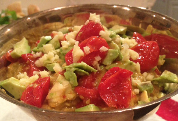 Avocado with Oven Roasted Tomato and Fresh Ginger Dip