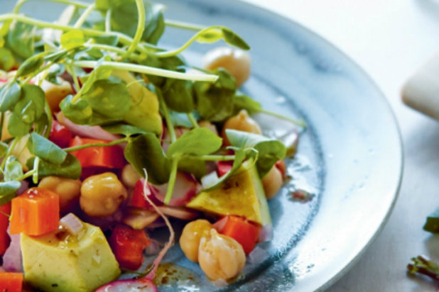 Chickpea, Avocado, and Pea Shoot Salad with Orange Dill Dressing 