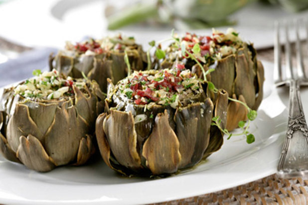 Stuffed Artichoke Bottoms with Black Bean Salsa Recipe