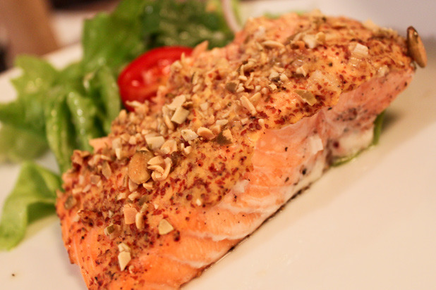 Mustard-Baked Salmon with Pumpkin Seed Crust