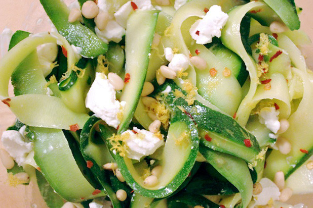 Zucchini Pasta with Goat Cheese, Lemon, and Pine Nuts