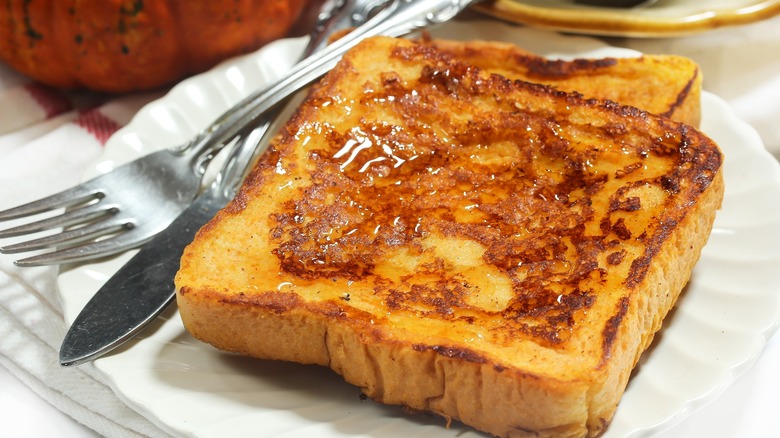 pumpkin French toast on white plate