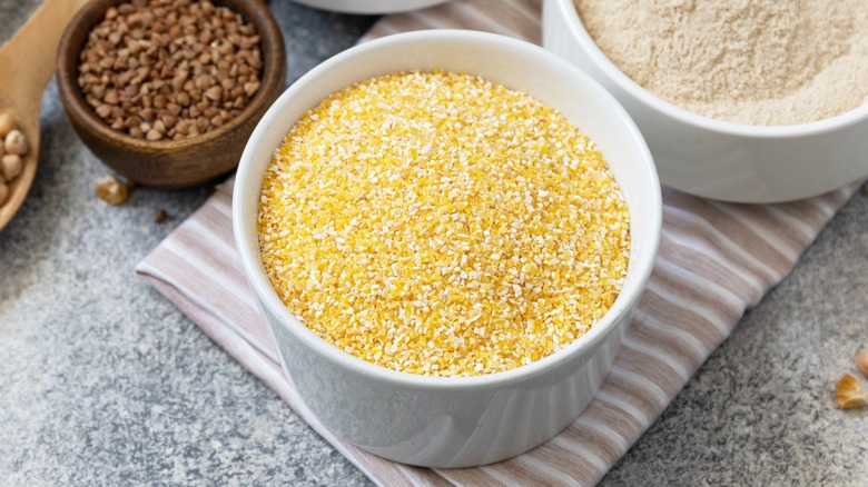 corn meal in a white bowl