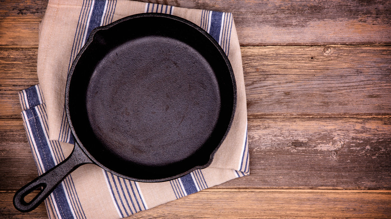 cast iron pan on table