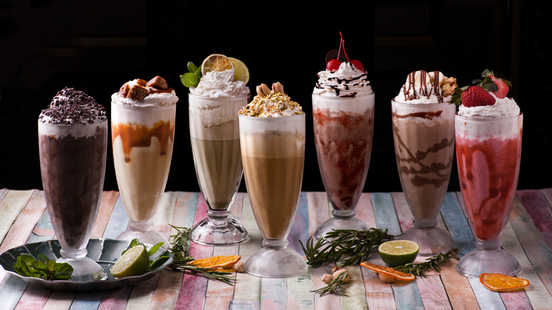 Different milkshake flavors in glasses