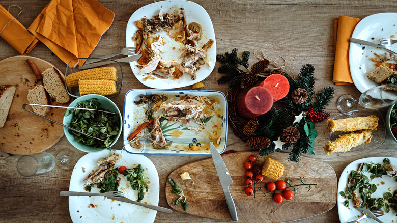 Leftover dishes on table