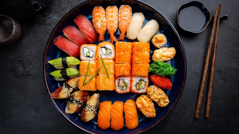 sushi items on platter