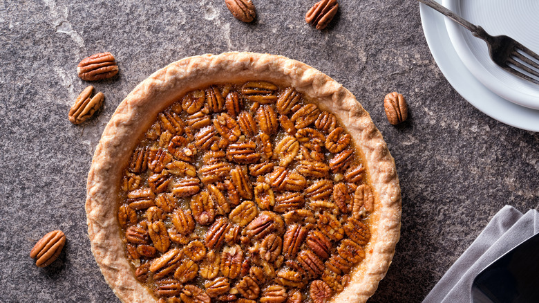 pecan pie with whole pecans