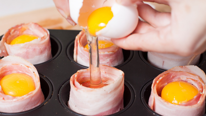 Bacon and eggs in pan