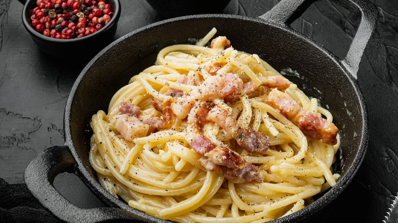 Pasta in cast iron pan