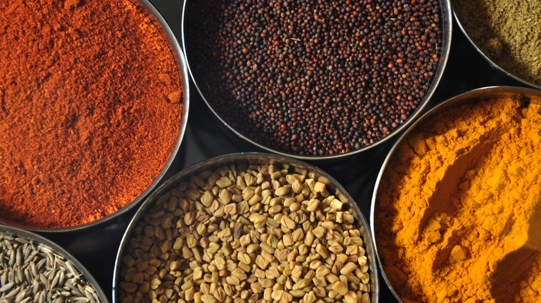 overhead view of bulk spices