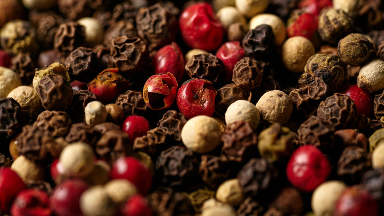 close-up of dried peppercorns