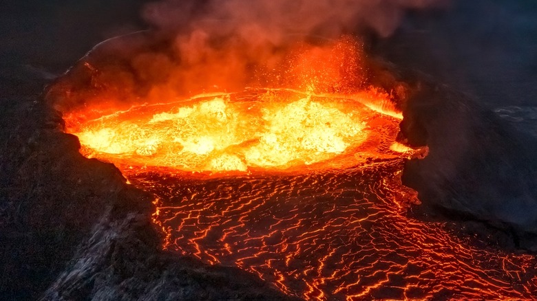 top view of volcano eruption 