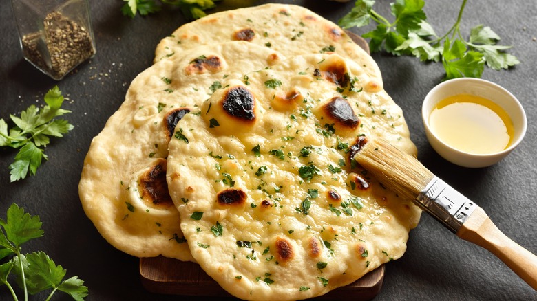 Garlic butter on naan bread