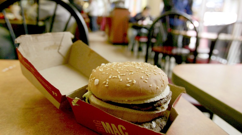 Bag Mac burger on a restaurant table