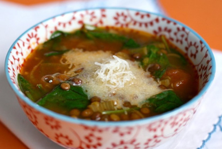 Spinach-Lentil Soup With Saffron and Manchego