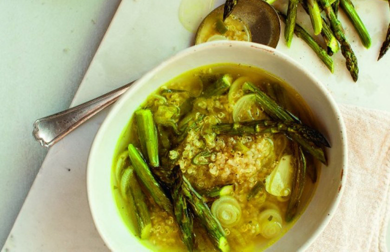 Spring Onion and Quinoa Soup With Roasted Asparagus