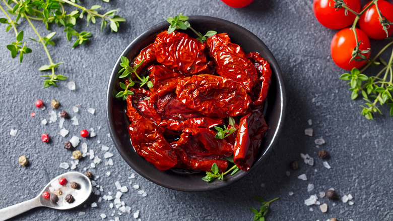 Plate of seasoned sun-dried tomatoes