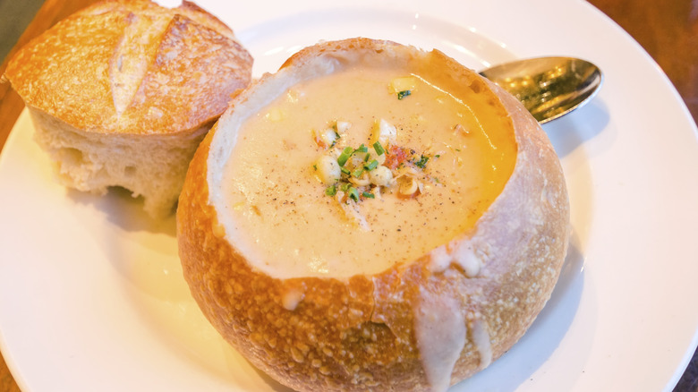 Lobster bisque in bread bowl