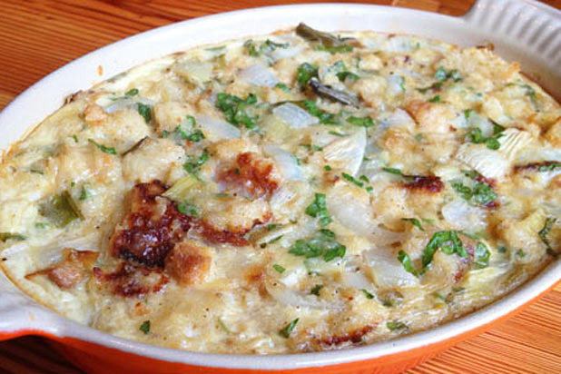 Spring Onion Bread Pudding