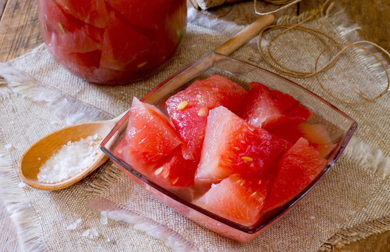 Spicy Pickled Watermelon Rind with Ginger and Lime 