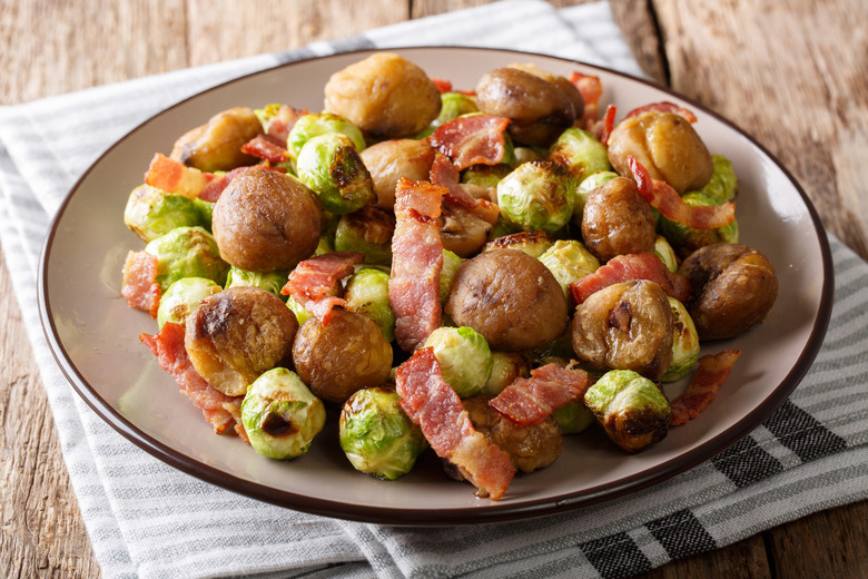 Roasted Brussels Sprouts and Chestnuts With Prosciutto