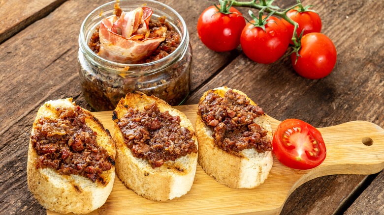 Baguette with bacon jam
